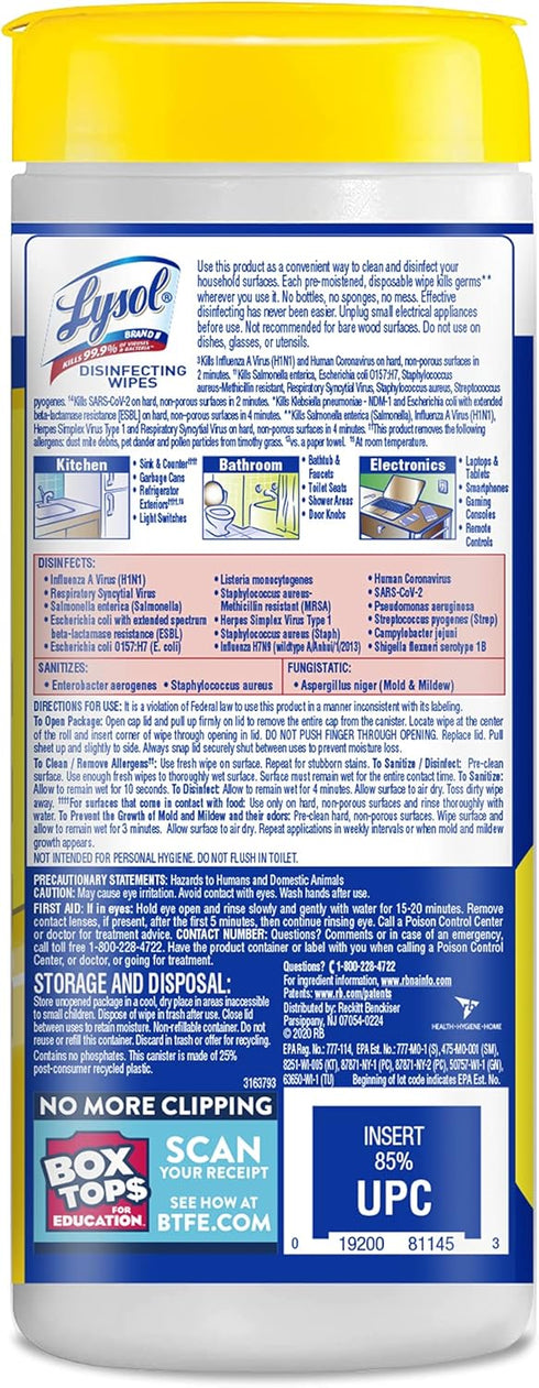 Lysol Disinfectant Wipes, Multi-Surface Antibacterial Cleaning Wipes, For Disinfecting and Cleaning, Lemon and Lime Blossom, 35 Count (Pack of 3)
