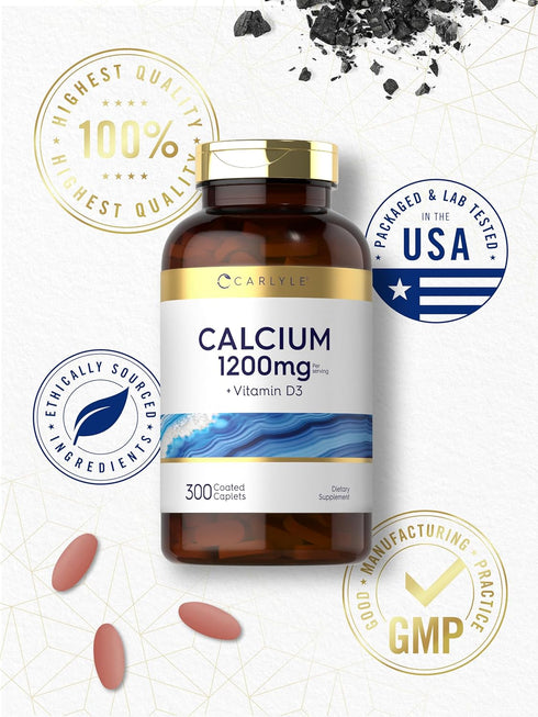 Carlyle Calcium 1200mg with Vitamin D3 - 300 Caplets, Non-GMO & Gluten Free
