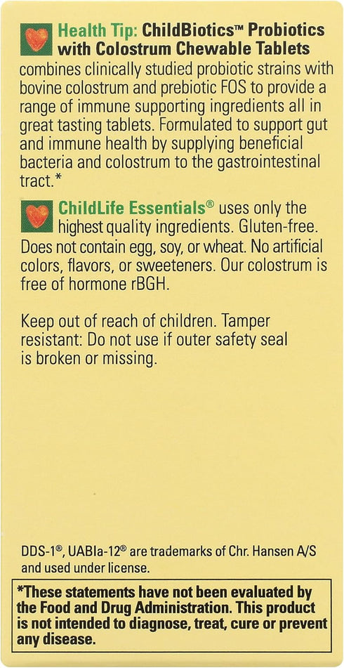 CHILDLIFE ESSENTIALS ChildBiotics Probiotics | 92 Chewable Tablets | with Colostrum - Kids Probiotic Chewables,