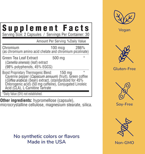 her own Boost, Helps Boost Energy, Supports Metabolism, Proprietary Thermogenic Blend, Green Tea Leaf Extract, Gluten and Soy Free, Vegan, 60 Capsules, 30 Servings, Small, Multi