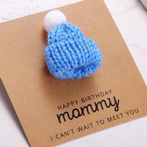 Mommy Mommy Ukodnus Baby Boy Reveal to Be Birthday Card with Blue Knitted Hat, Happy Birthday from the Bump, Pregnant