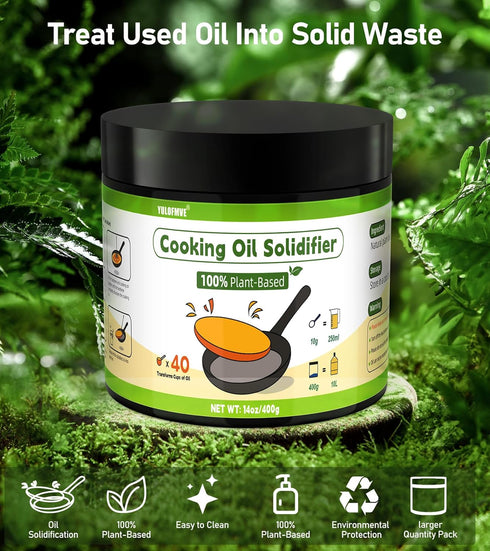 Cooking Oil Solidifier, 100% Plant-Based Powder for Grease Disposal, Solidifies Up to 40 Cups