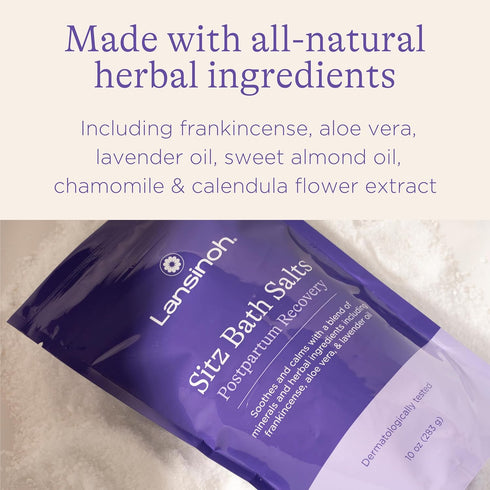 Lansinoh Sitz Bath Salts, Postpartum Essentials, 10 Ounce, Soothing Ingredients with Lavender Oil and Aloe Vera
