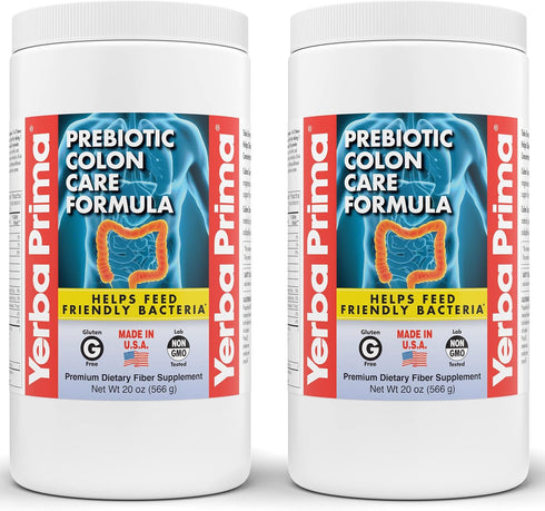 Yerba Prima Prebiotic Colon Care Formula - 20 oz Powder Pack of 2, Natural Fiber Supplement for Men & Women