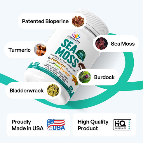 Organic Irish Sea Moss Pills, Wildcrafted Dr Sebi Inspired Seamoss Blend with Turmeric, Burdock Root & Bladderwrack