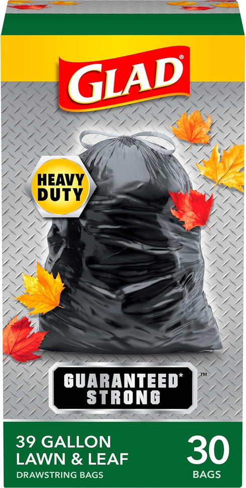 Glad Extra Large Drawstring Lawn and Leaf Bags, 39 Gallon, 30 Count