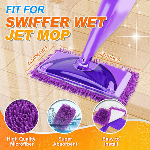 6 Pack Wet Jet Pads Refills for Swiffer WetJet, Washable Reusable Mop Pads for Hardwood Floor Cleaning (Mop Not