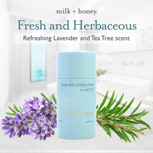 milk + honey Deodorant No. 09 - Baking Soda Free, Aluminum-Free Natural Deodorant for Women & Men, Lavender Tea Tree