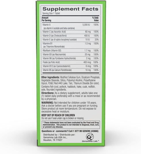 Shot B Energy Multivitamin Supplement, Green Tablet, 60 Count