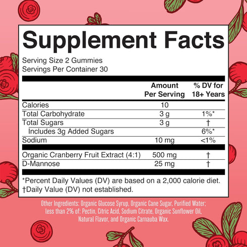 Organic Cranberry Gummies by MaryRuth's - 500mg Cranberry Supplement for Urinary Tract Health, 30 Servings