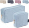 MAGEFY Makeup Bag for Purse, 2 Pcs Corduroy Cosmetic Bag for Girls, Small Travel Pouch with Zipper (Blue)
