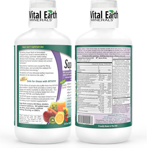 Vital Earth Minerals Super Multi Liquid Multivitamins for Women, Men & Kids, 32 Oz with Fulvic Acid