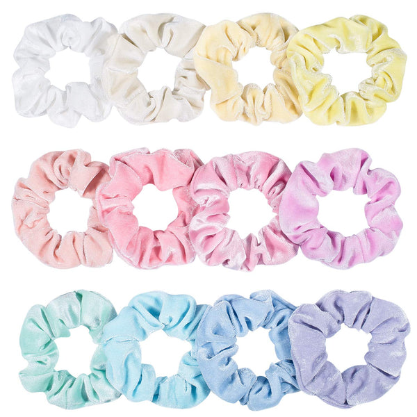 Whaline Pastel Hair Scrunchies - Elastic Velvet Hair Bands, Boho Soft Hair Ties for Girls Women, 12 Colors