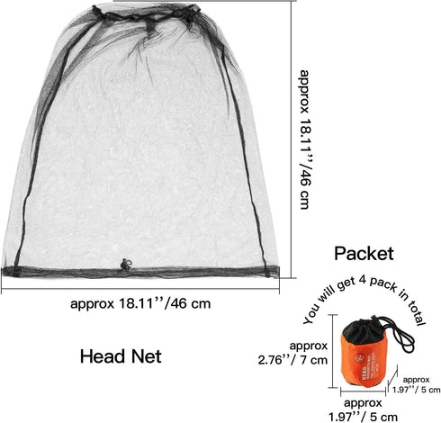 HESTYA 4 Pack Mosquito Head Net - Face Mesh Protecting Net for Outdoor Hiking Camping, Black & Gray