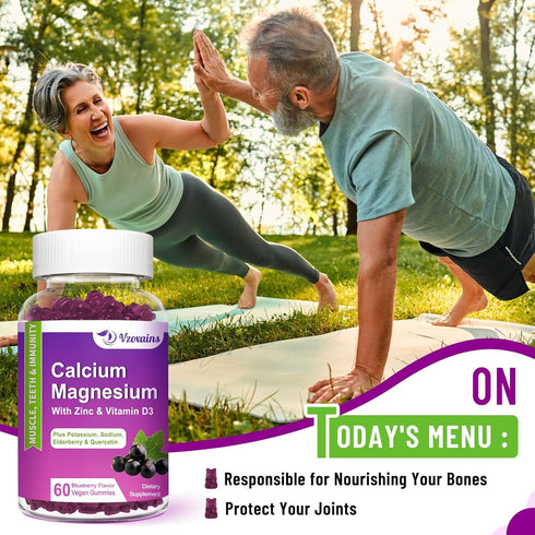 High Absorption Calcium Magnesium Zinc Gummies, 120 Cts, Sugar Free with Potassium & Vitamin D3 for Bone Strength
