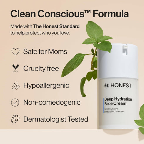 Honest Beauty Deep Hydration Face Cream for Dry Skin, Hydrates + Supports Natural Moisture Barrier, 1.7 fl oz