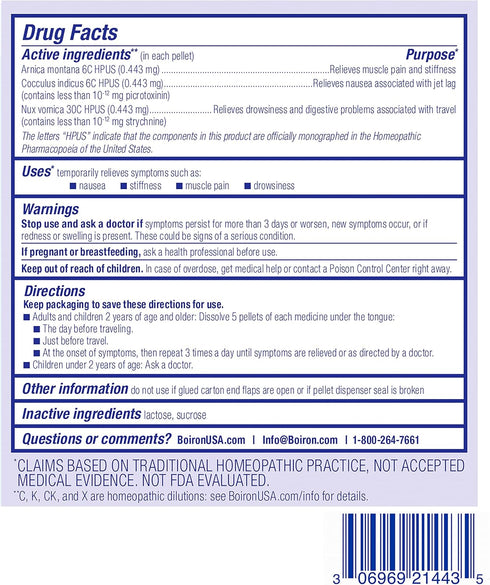 Boiron Jet Lag Relief Kit - Travel Essential for Nausea, Stiffness, Muscle Pain, 3 Count (240 Pellets)