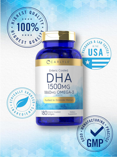 Carlyle DHA Supplement 1500mg - 180 Softgels, Omega-3 Supplement, Non-GMO, Gluten Free
