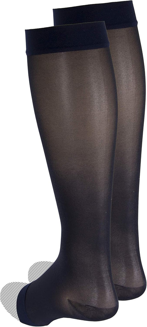Truform Sheer Compression Stockings, 15-20 mmHg, Women's Knee High Length, Open Toe, 20 Denier, Navy, Large