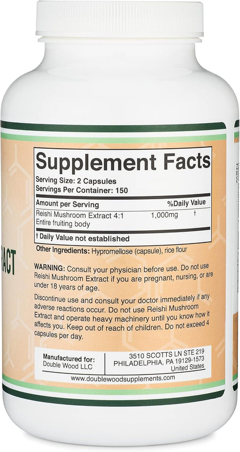Reishi Mushroom Capsules (4:1 Ganoderma Extract, 1,000mg Red Reishi Powder) 300 Count, Immune Support Supplement