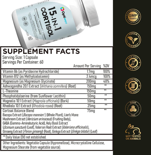 Optiwav Cortisol Detox Supplement for Women Men - Control & Lowering High Cortisol Level - Balance Calm Stress Relief