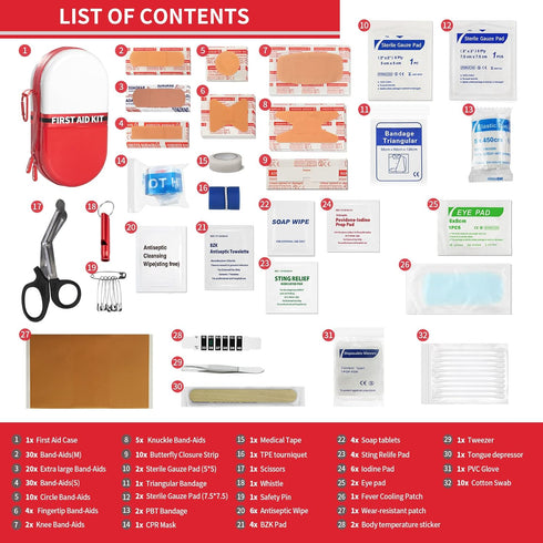 First Aid Kit - Upgraded Waterproof Pill Case with 180 Pcs Emergency Care Supplies, Small Sized for Car, Home, Travel,