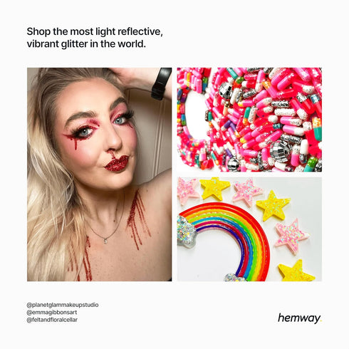 Hemway Premium Ultra Sparkle Glitter - Multi Purpose Metallic Flake for Arts, Crafts, Nails, Red Holographic