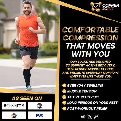 CopperJoint Copper Compression Socks for Women & Men - Diabetic Socks, Improves Circulation, Reduces Swelling