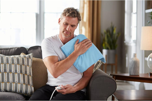 Sunbeam Heating Pad for Back, Neck, and Shoulder Pain Relief, 12 x 15", Blue with Sponge for Moist Heating Option