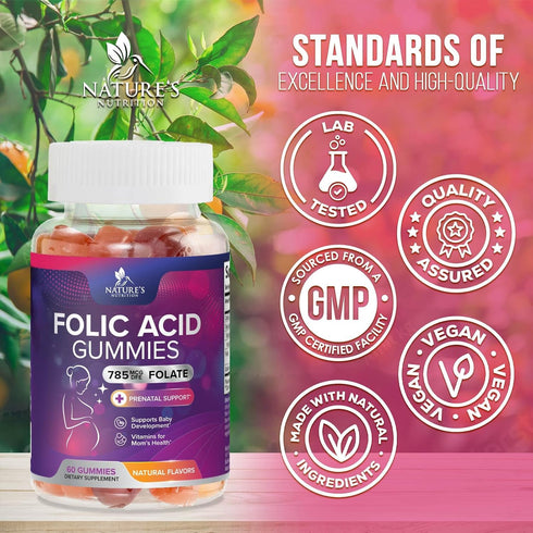 Gummies 785 Gummy, B9 60 Gummies Folic Acid for Women - Folate mcg Per Serving - Essential Prenatal Vitamins for Mom