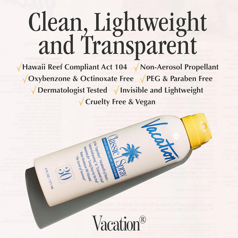 Vacation Classic Spray Sunscreen SPF 30 + Air Freshener Bundle - 6 fl. Oz Vegan Sunblock Spray
