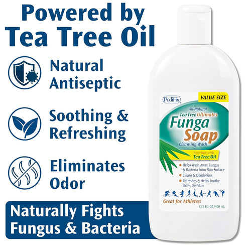 PediFix FungaSoap Tea Tree Cleansing Wash, Antifungal Body Wash & Foot Soap, All-Natural Tea Tree Oil Cleanser for