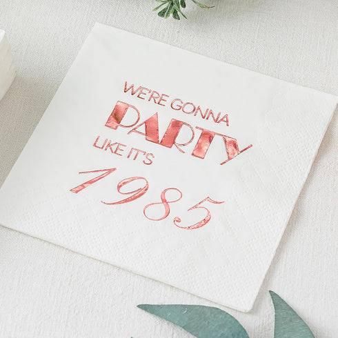 Crisky 40th Birthday Cocktail Napkins, Rose Gold, 50 Pcs, 3-Ply, Party Supplies for Cake Dessert Beverage Table