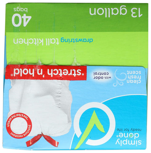 Topco Associates 13 Simply Done, Tall Kitchen Bags, Drawstring, Clean Fresh Scent, Gallon