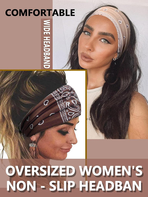 Wide Headbands for Women, Soft Turban Hair Accessories, Knotted No Slip Head Bands, Pack of 6 (Nature) Boho African