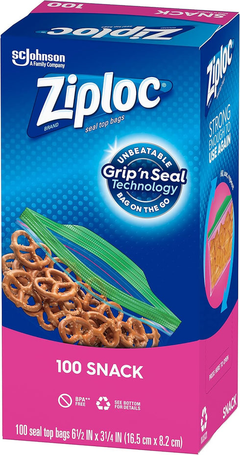 Pack, 100-pack Ziploc Snack Bags, Value