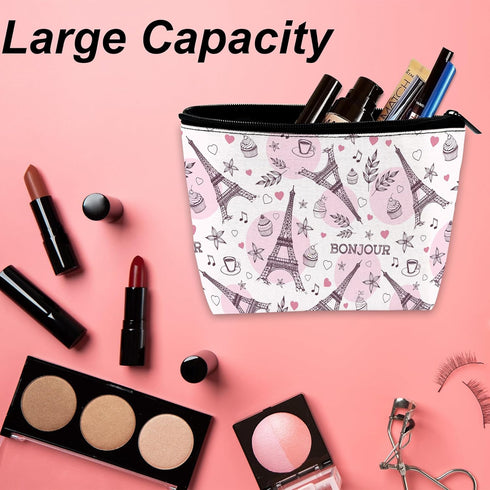 Watercolor Paris Tower Makeup Bag for Purse Waterproof Funny Cosmetic Bags for Women Zipper Travel Toiletry Pouch Makeup Bags Gift 9.5×5.9 Inch