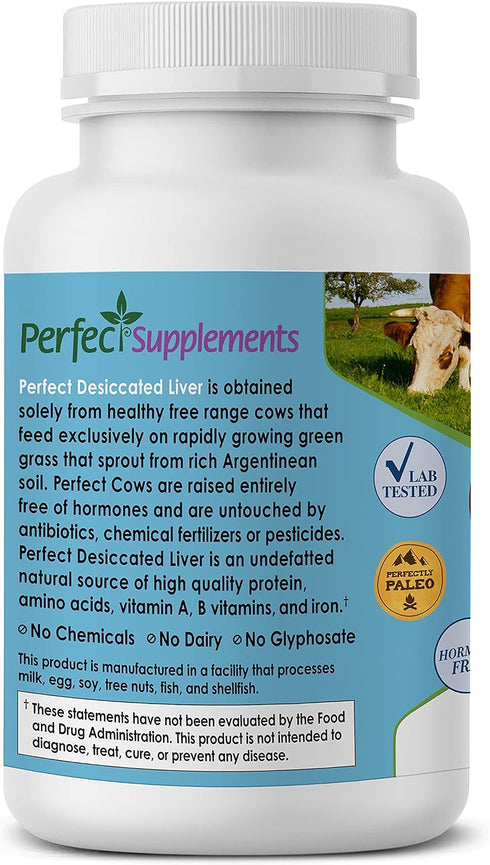 Immunity Perfect Supplements Desiccated Beef Liver Capsules Grass Fed Supplement -Natural Source of Protein, Iron