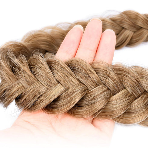Messy Wide 2 Strands Synthetic Hair Braided Headband, Classic Chunky Braid Elastic Stretch Hairpiece, Dark Blonde