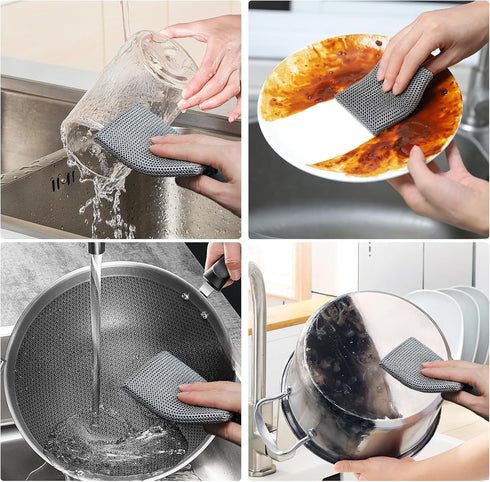 Penhderm 316L (8CM*10CM) Stainless Steel Cast Iron Scrubber Cleaner,Chain Mail Scrubber with Silicone Insert,for Cast
