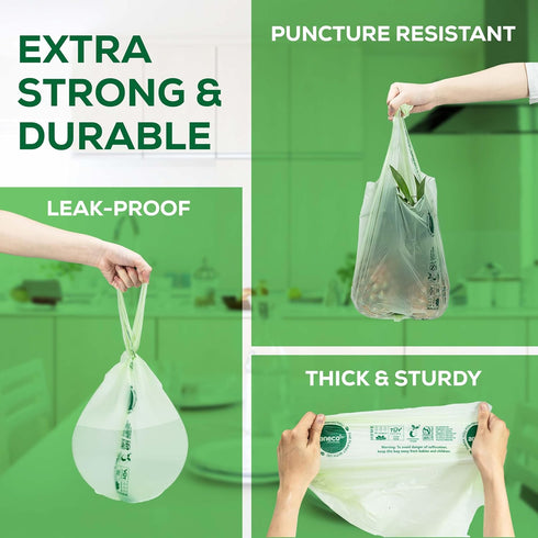 ANECO Compostable Food Waste Bags, 3 Gallon with Handles, 30 Count, BPI Certified
