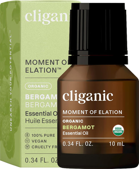 Cliganic Organic Bergamot Essential Oil, 100% Pure Natural for Aromatherapy, Non-GMO Verified (Packaging May Vary)