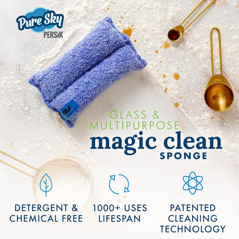 Pure-Sky Ultra Microfiber Cleaning Sponge - 2-in-1 for Glass and Multipurpose, Just Add Water