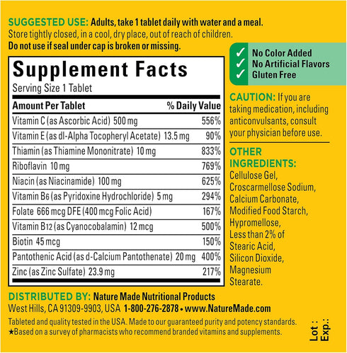 Immune 75 75 Nature Made Stress B Complex with Vitamin C and Zinc, B Complex Vitamins for Women and Men, Support