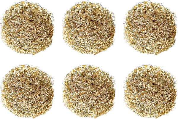 6 Pcs Brass Kitchen Cleaner Scrubbing Scour, Non-Scratch Dishes Scrubber, Copper Scrubber