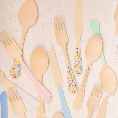 Set (Pack 24), Set, Meri Meri Elegant Wooden Cutlery of Made from Birch Wood, Stylish Disposable Cutlery Perfect