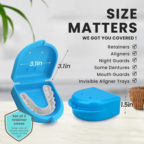 FRESH KNIGHT Retainer Case, 2 Pack with Vent Holes for Denture, Mouth Guard, Aligner, Sky Blue