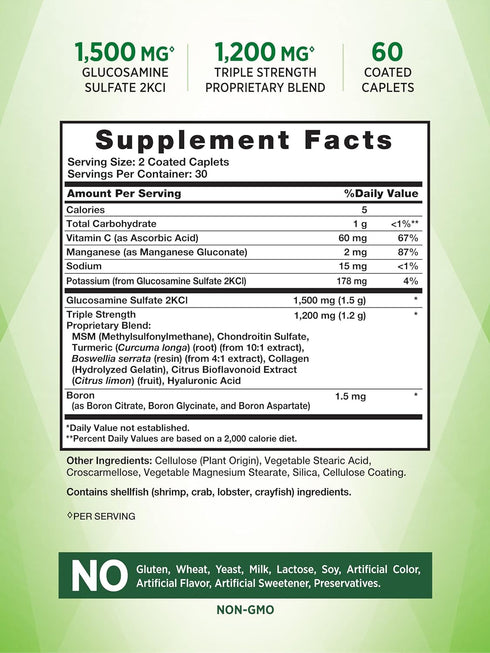 Glucosamine Chondroitin MSM Complex | 60 Caplets | Triple Strength Supplement with Turmeric | Non-GMO and Gluten Free Supplement | by Nature's Truth