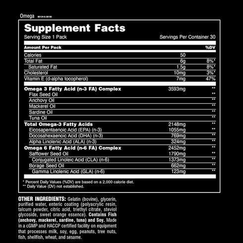 Animal Advanced Omega Essential Fatty Acids - High Potency 3500mg Omega 3 & Omega 6 Supplement with EPA, DHA, ALA, CLA,