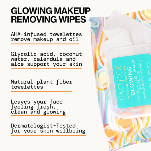 Pacifica Makeup Remover Face Wipes, Daily Cleansing & Exfoliating Towelettes, Biodegradable, 30 Count
